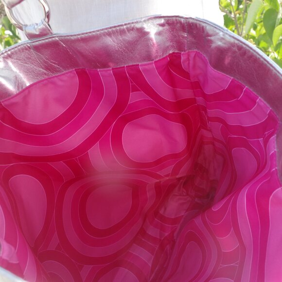 Clinique Silver Metallic Tote Bag Patent Leather Ladies - Picture 5 of 6